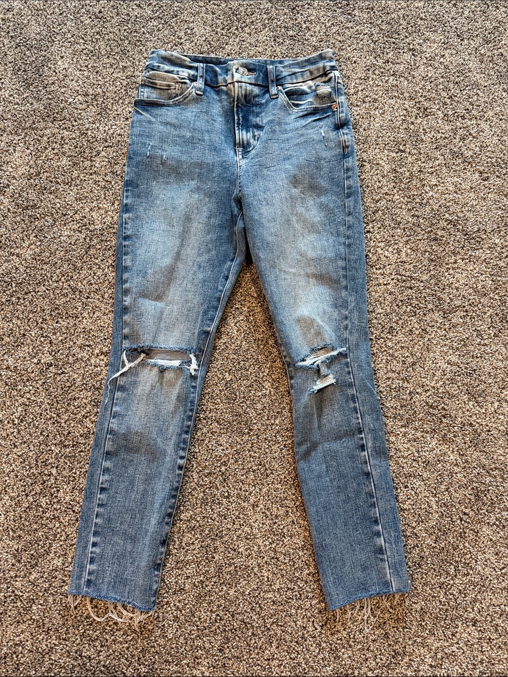 Express Skinny High Rise Ultra Hyper Stretch Ripped Light Blue Jeans